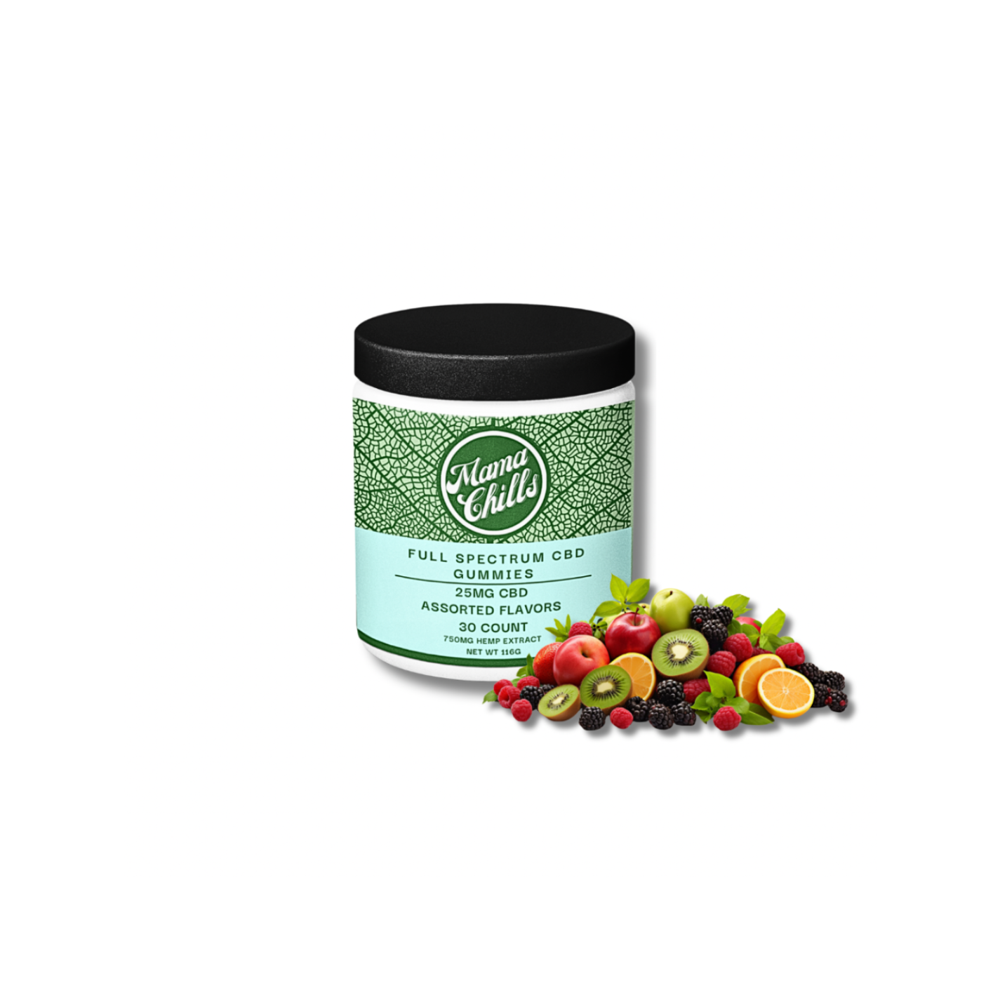 MAMA CHILLS FULL SPECTRUM CBD GUMMIES- 25MG- ASSORTED FLAVORS- 30 COUNT JAR